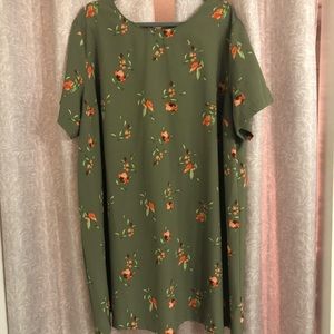 Green Floral Print Shirt Dress